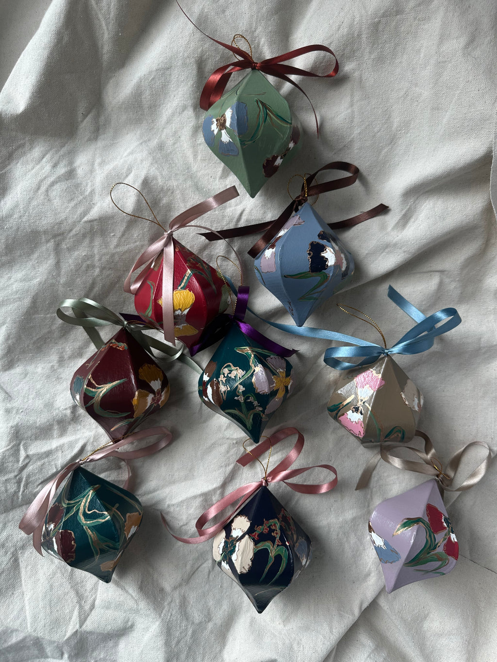 Hand-Painted Faceted Floral Ornament
