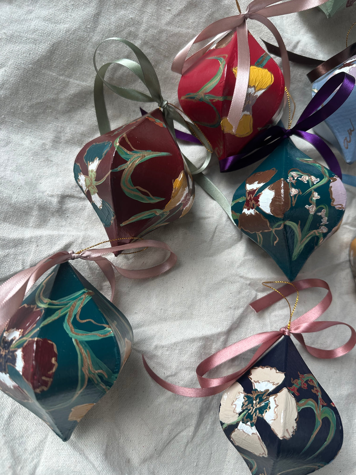 Hand-Painted Faceted Floral Ornament