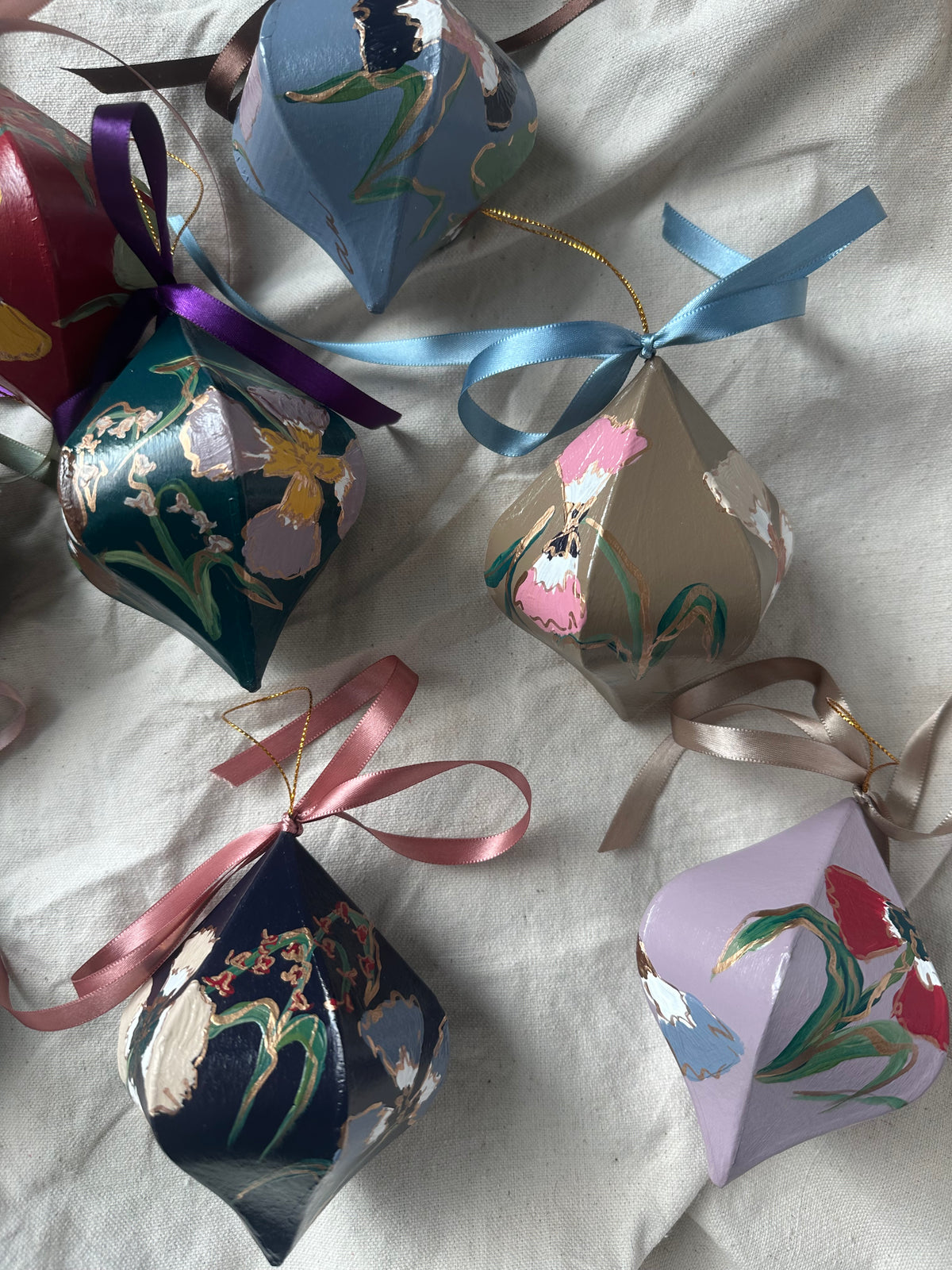 Hand-Painted Faceted Floral Ornament