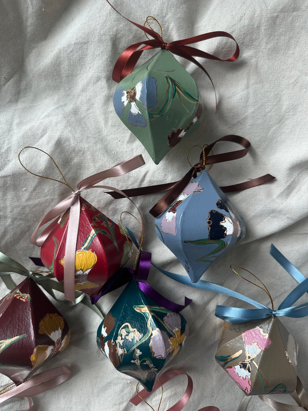 Hand-Painted Faceted Floral Ornament