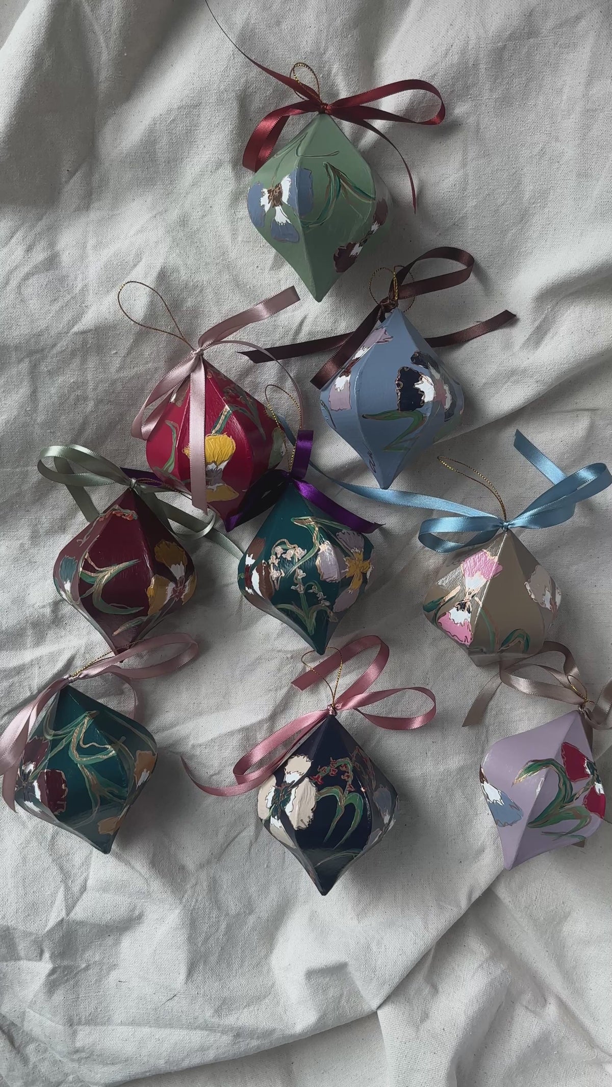 Hand-Painted Faceted Floral Ornament