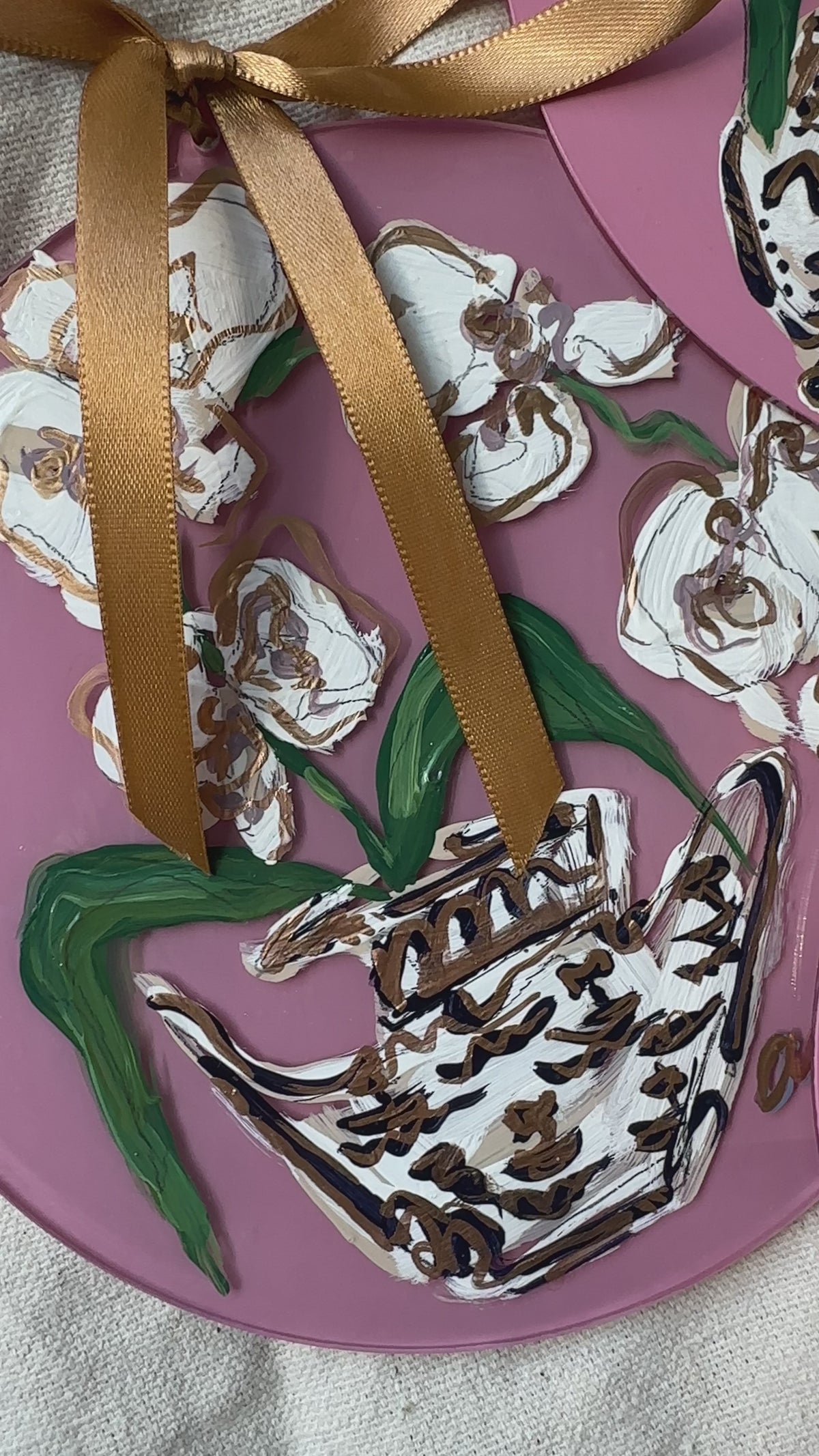 Hand-Painted Acrylic Orchid in Chinoiserie Ornament in Dusty Pink