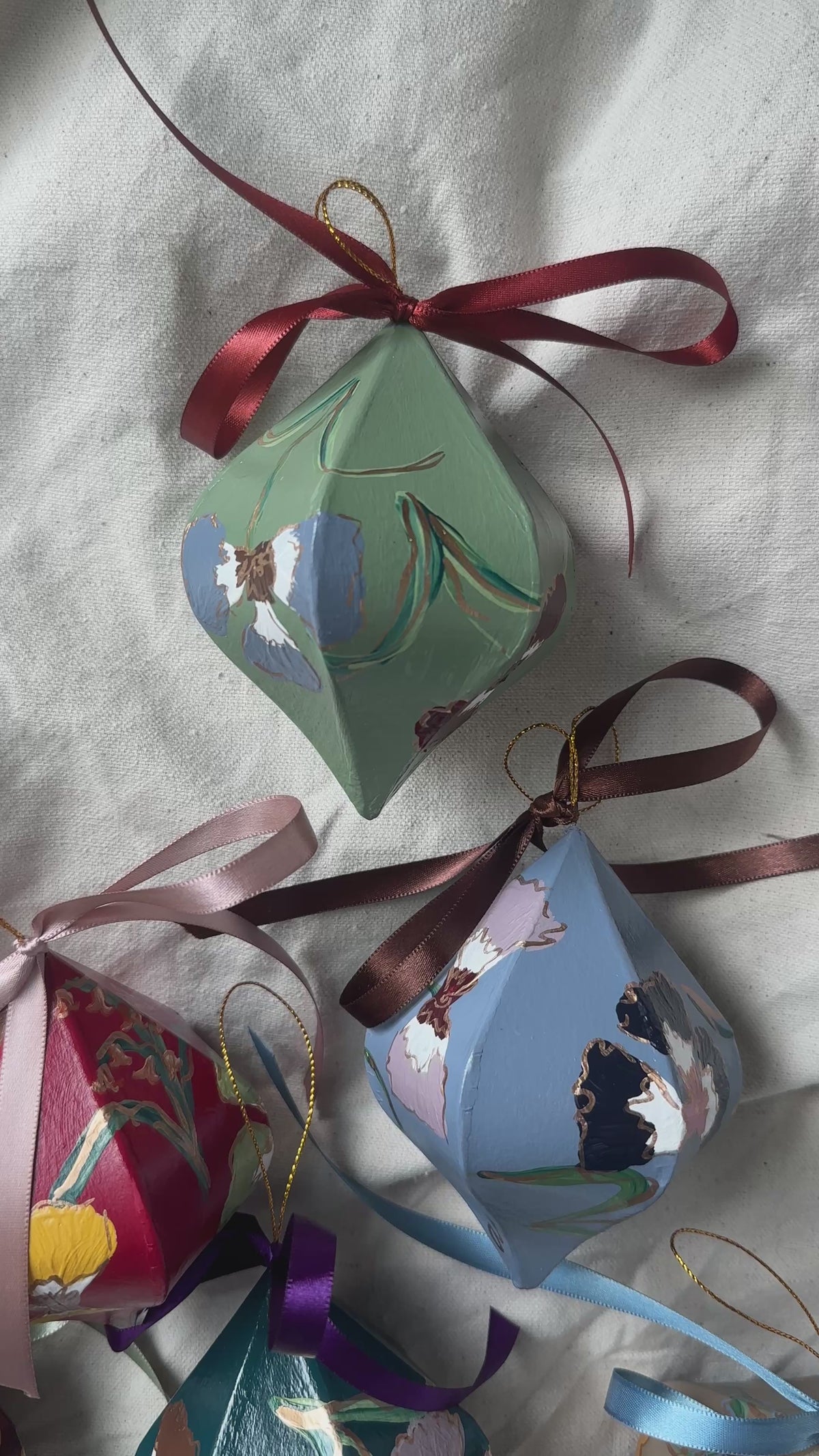 Hand-Painted Faceted Floral Ornament