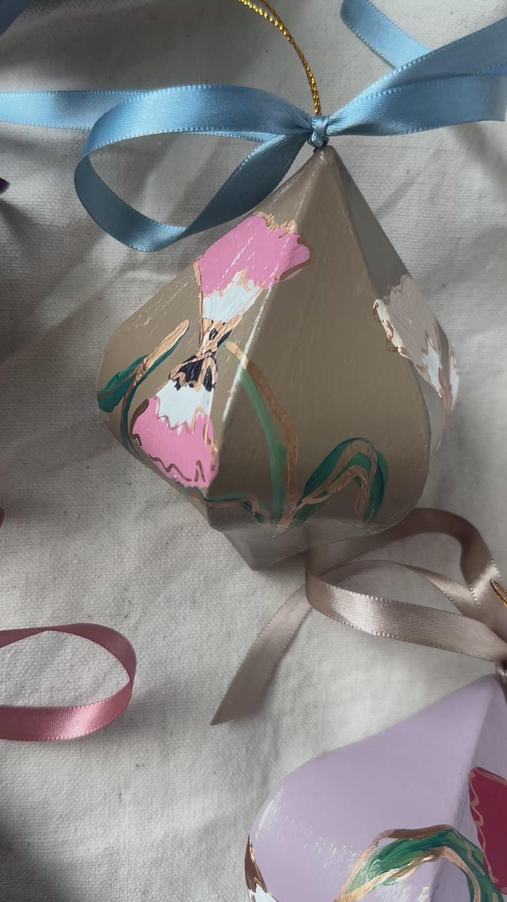 Hand-Painted Faceted Floral Ornament