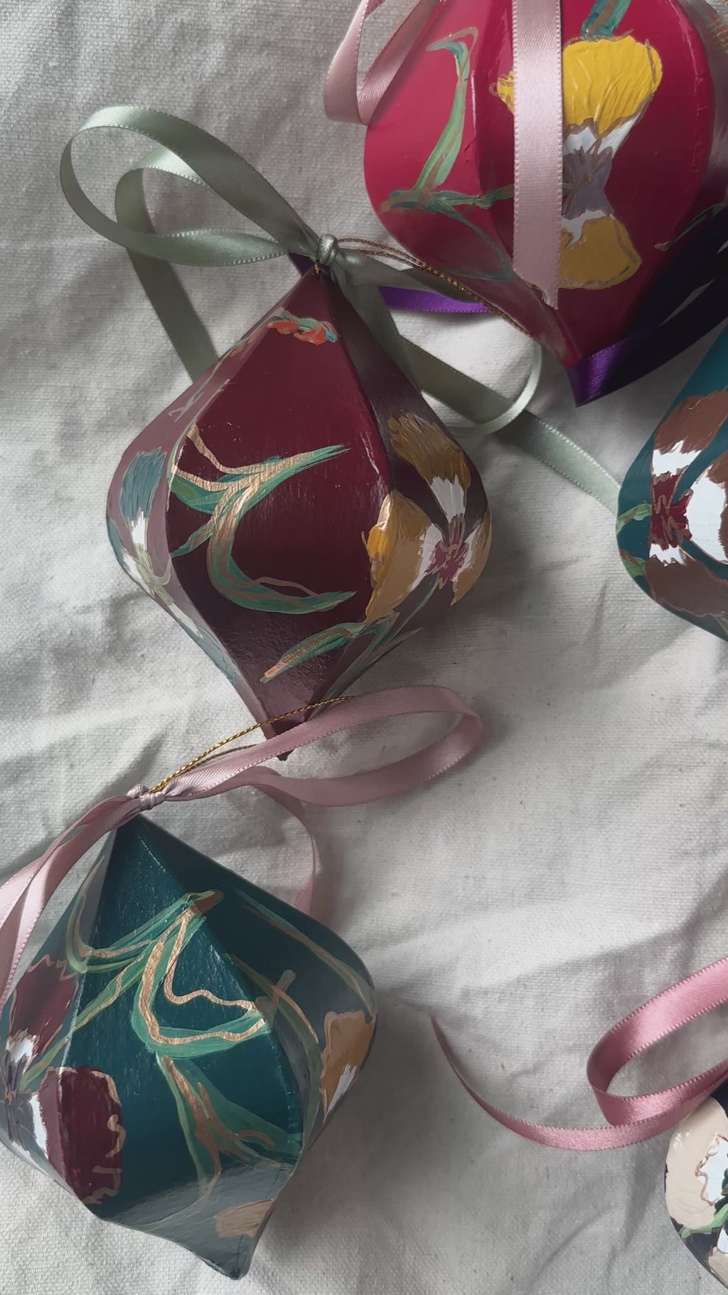 Hand-Painted Faceted Floral Ornament